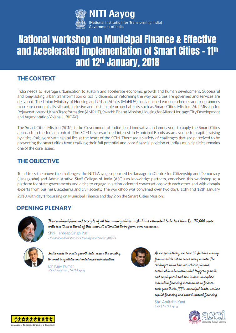Event Report: NITI AayogWorkshop on MunicipalFinance and Smart Cities