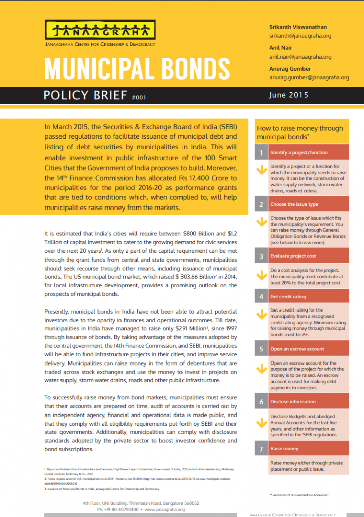 Municipal Bonds Policy Brief Janaagraha