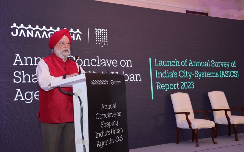 Hardeep Singh Puri, Minister, Housing and Urban Affairs, Government of India, delivering the keynote address at Janaagraha’s Annual Conclave on Shaping India’s Urban Agenda 2023 